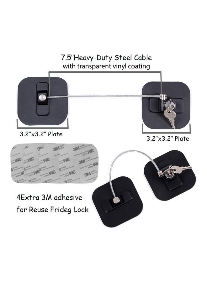 2-Piece Fridge Freezer Door Lock With 4 Keys Black - Image 2